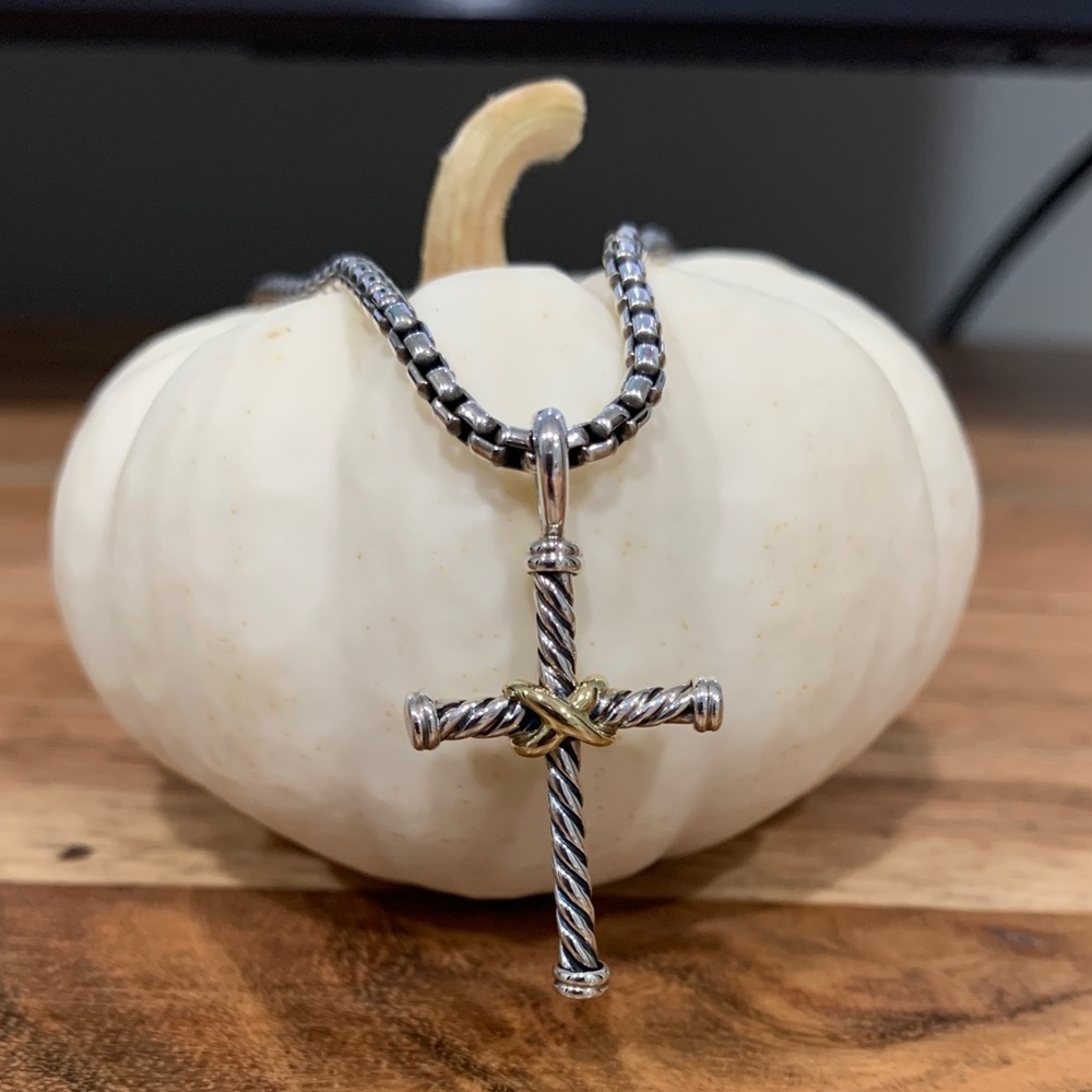 Petite X Cross necklace with 14k Gold